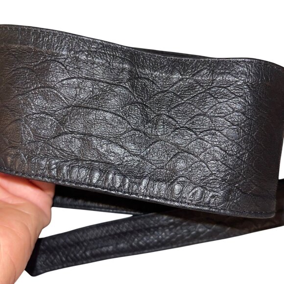 Womens Belt One Size Black Snake Embossed Leather OBI Casual - Picture 4 of 12
